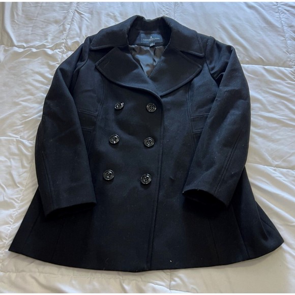 Womens London Fog Double-Breasted Lined Black Wool Blend Pea Coat Size S - Picture 3 of 14